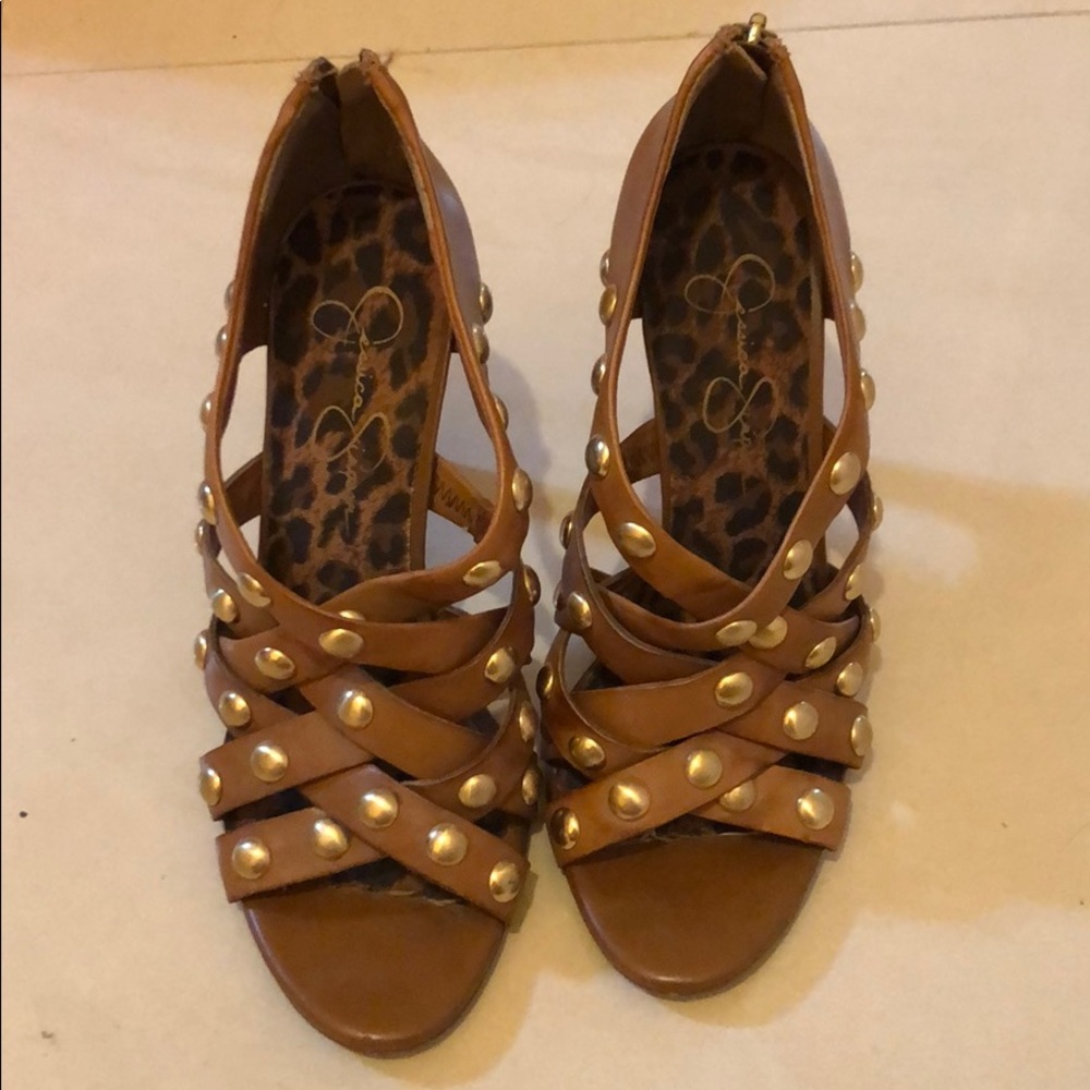 Jessica Simpson dressy tan sandals w metal studs